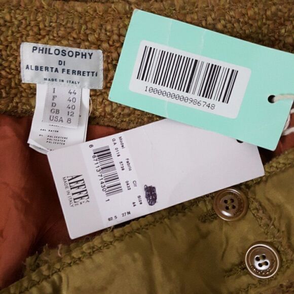 philosophy di Alberta Ferretti Tweed Olive Skirt 8 - Picture 5 of 6